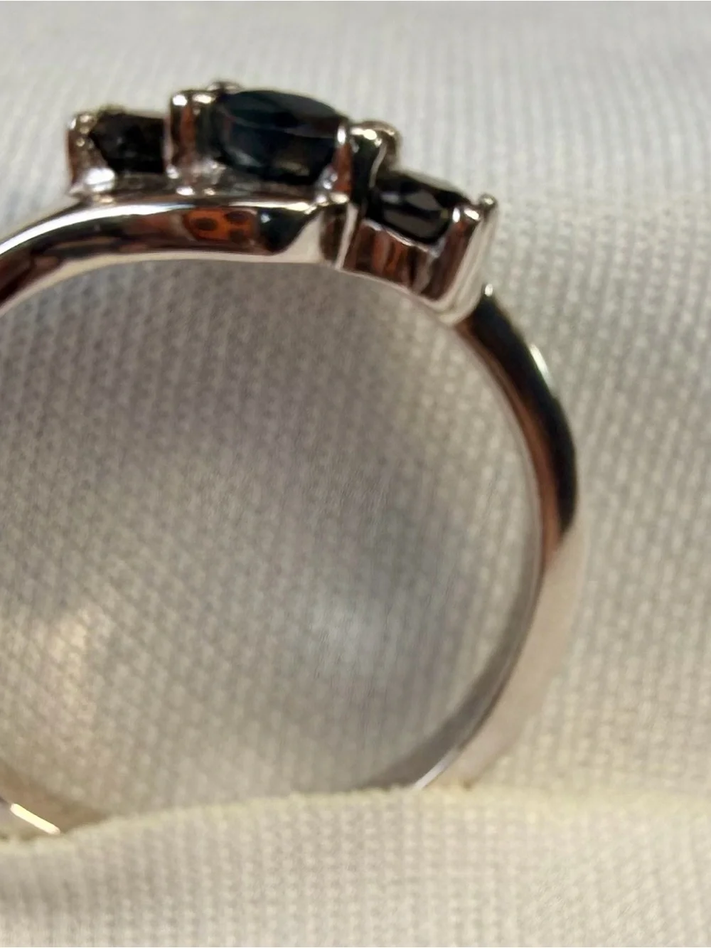 14K White Gold/925 Sterling Silver Black Sapphire Ring